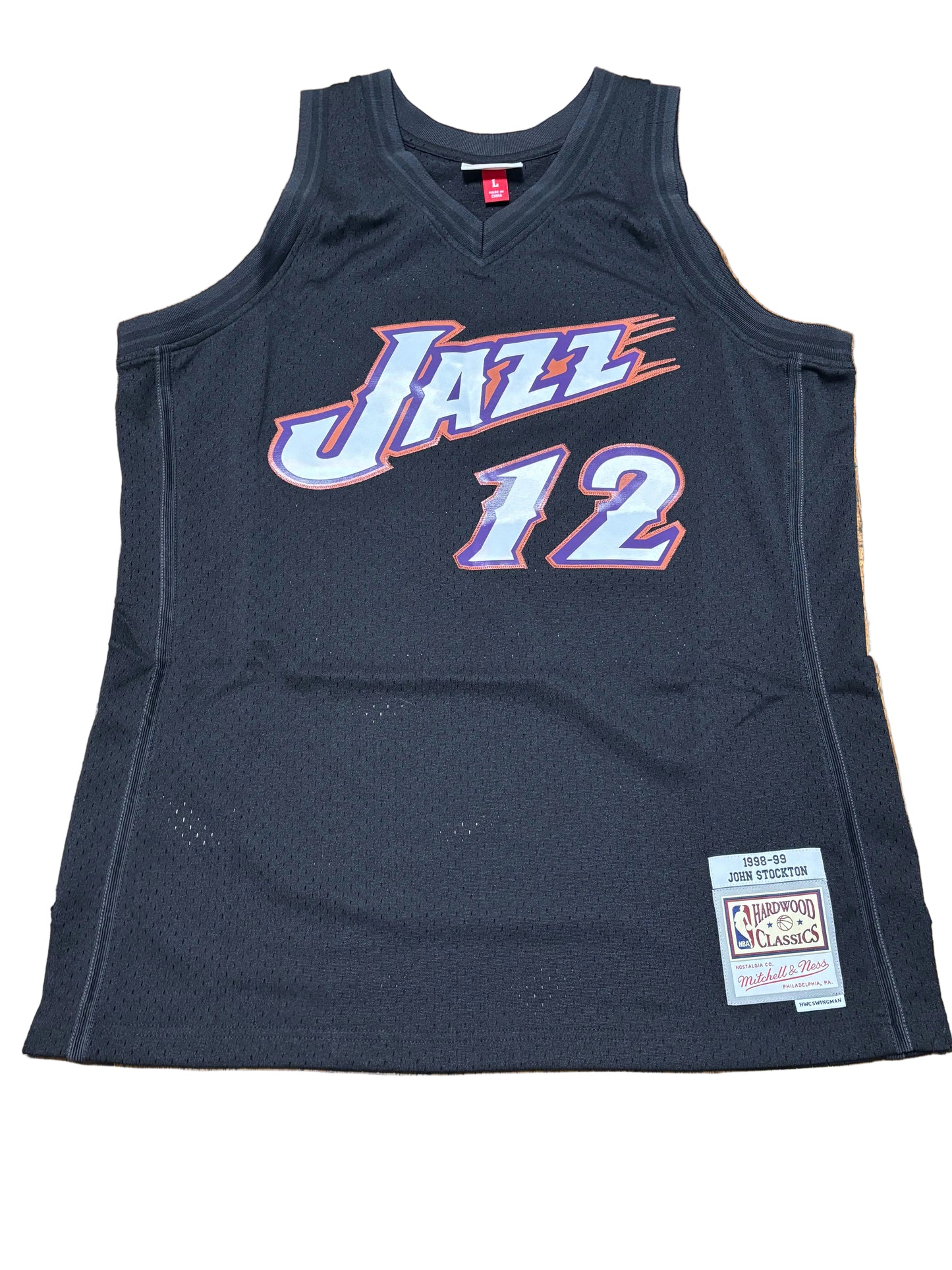 John Stockton Utah Jazz Mitchell & Ness NBA Retro Hardwood Classic HWC Swingman 1998-99 Team Color Player Jersey Black Mens Large L New NWOT