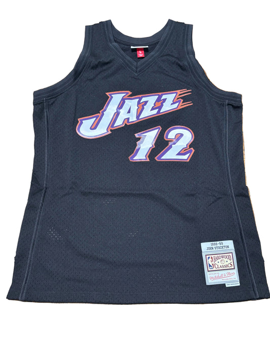John Stockton Utah Jazz Mitchell & Ness NBA Retro Hardwood Classic HWC Swingman 1998-99 Team Color Player Jersey Black Mens Large L New NWOT