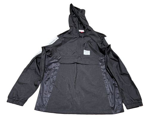 Mitchell & Ness Branded Windbreaker Anorak Jacket Pullover Long Sleeve Hood Hooded Black White Trim Mens Large L New NWOT