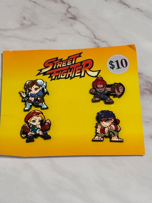 Street Fighter Collectible Enamel Pin Set of 4 Toynk Toys Chun-Li Ryu Akuma Cammy New