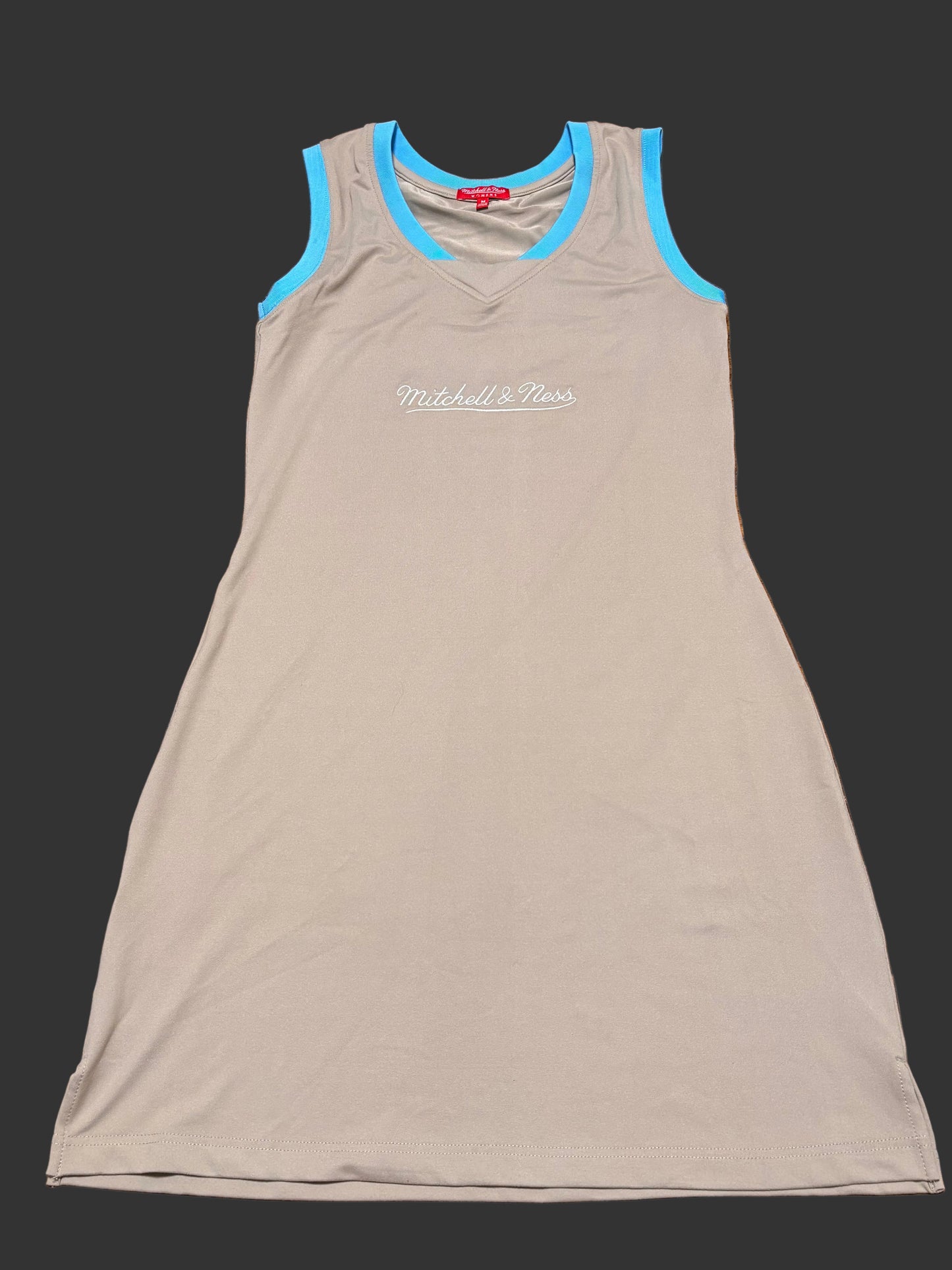 Mitchell & Ness Branded Basketball Jersey Sleeveless Dress Tank Beige Brown Gray Blue Women’s Medium M New NWOT