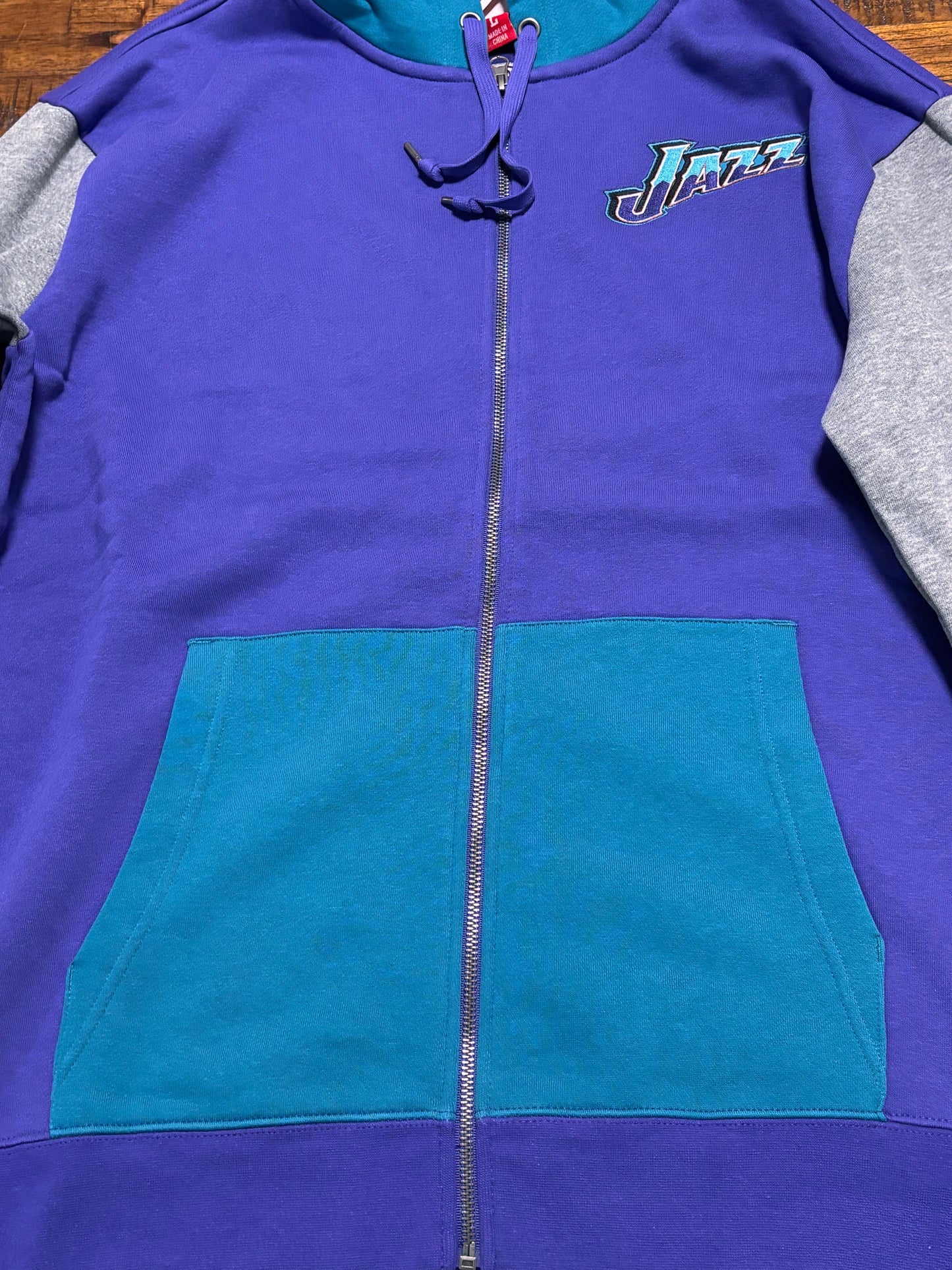 Utah Jazz Mitchell & Ness NBA Retro Hardwood Classic HWC Color Fusion Full Zipper Sweat Shirt Hoodie Hooded Brown Teal Turquoise Gray Mens Large L New NWOT