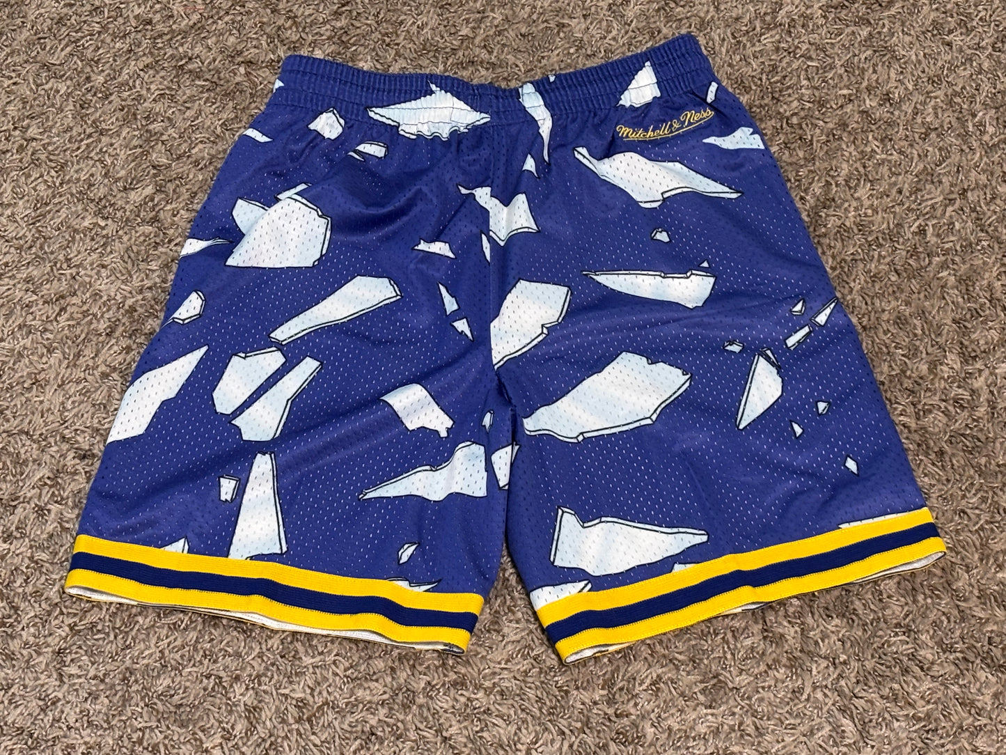 Denver Nuggets Mitchell & Ness Retro Blue Big Face Rim Glass Breaking Hardwood Classic Shorts Youth Kids Medium 10/12 M New NWOT