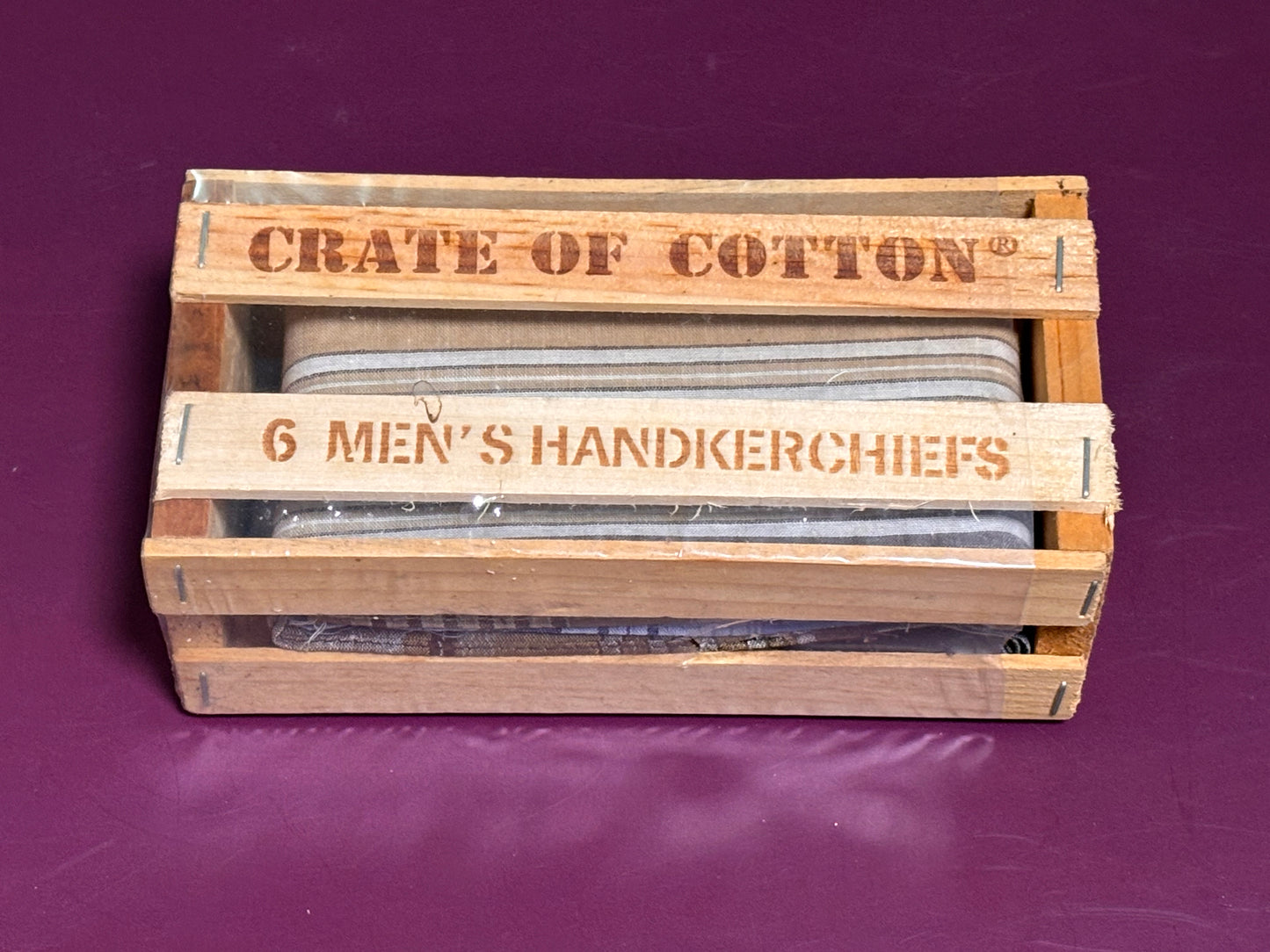 Crate of Cotton Men's Handkerchiefs Sealed New Wood 1984 Imported from Korea