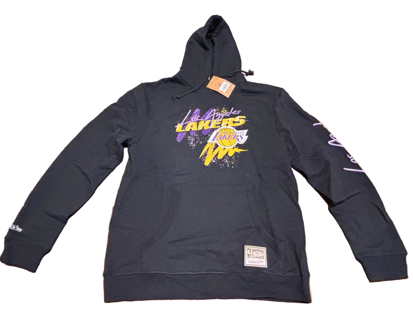 Los Angeles LA Lakers Mitchell & Ness HWC Hardwood Classic Nba Retro Hyper Hoops Black Pullover Hoodie Men’s Xtra Large XL New NWT