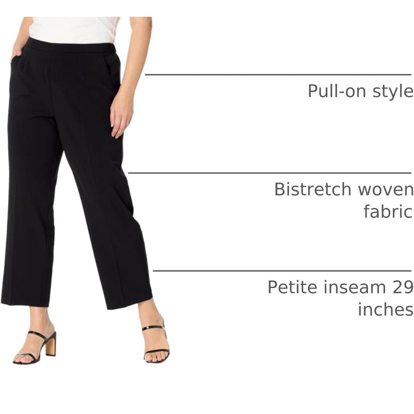 Briggs New York Women's Petite Pull Dress Pant Short Length Black 10P NWT
