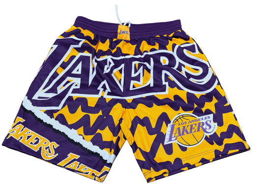 Los Angeles LA Lakers Mitchell & Ness NBA Jumbotron 2.0 Sublimated Mens Purple & Gold Shorts L Large New NWOT