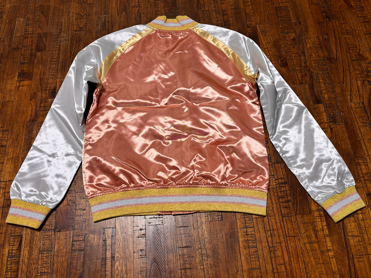 Houston Rockets Mitchell & Ness NBA Retro Hardwood Classic HWC Satin Sparkle Team Logo Long Sleeve Full Snap Button Jacket Pink Red White Yellow Women’s Small S New NWOT