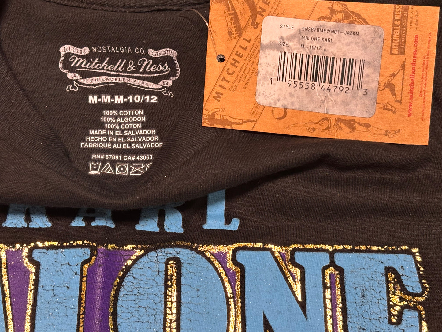 Karl Malone Utah Jazz Mitchell & Ness NBA Retro Hardwood Classic HWC Game Face Short Sleeve Shirt Youth Kids Black Medium M 10-12 New NWT