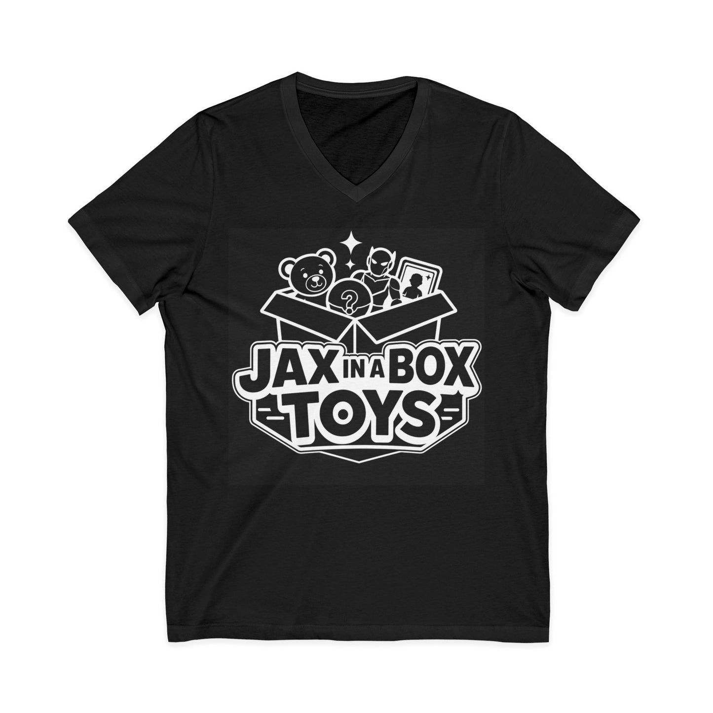 Kids' 'Jax in a Box Toys' V-Neck Tee — Playful Toy Box Graphic Shirt