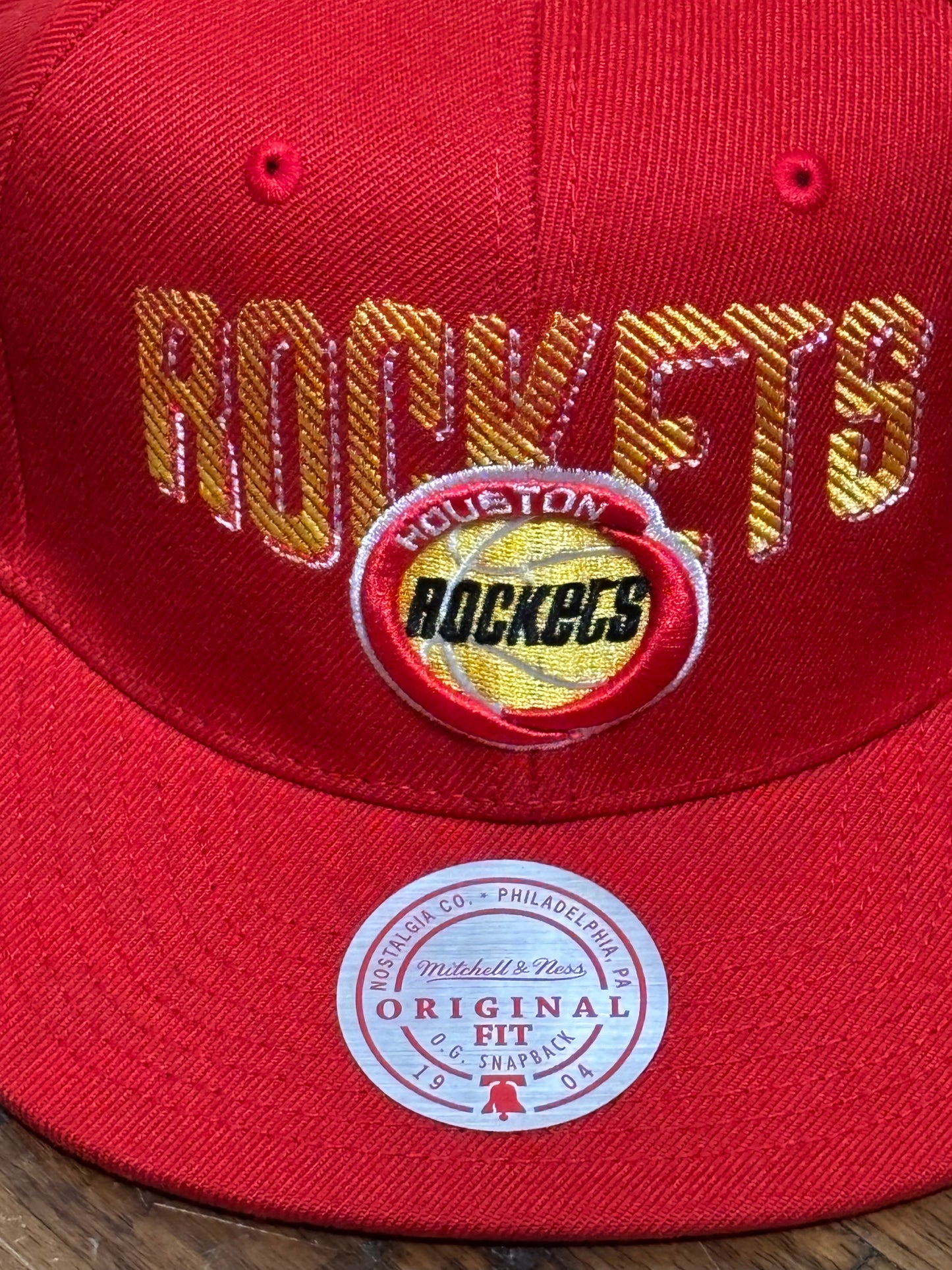 Houston Rockets Mitchell & Ness NBA Basketball HWC Hardwood Classics Zone and N One Adjustable Snap Back Hat Cap Red Black Gold New NWT