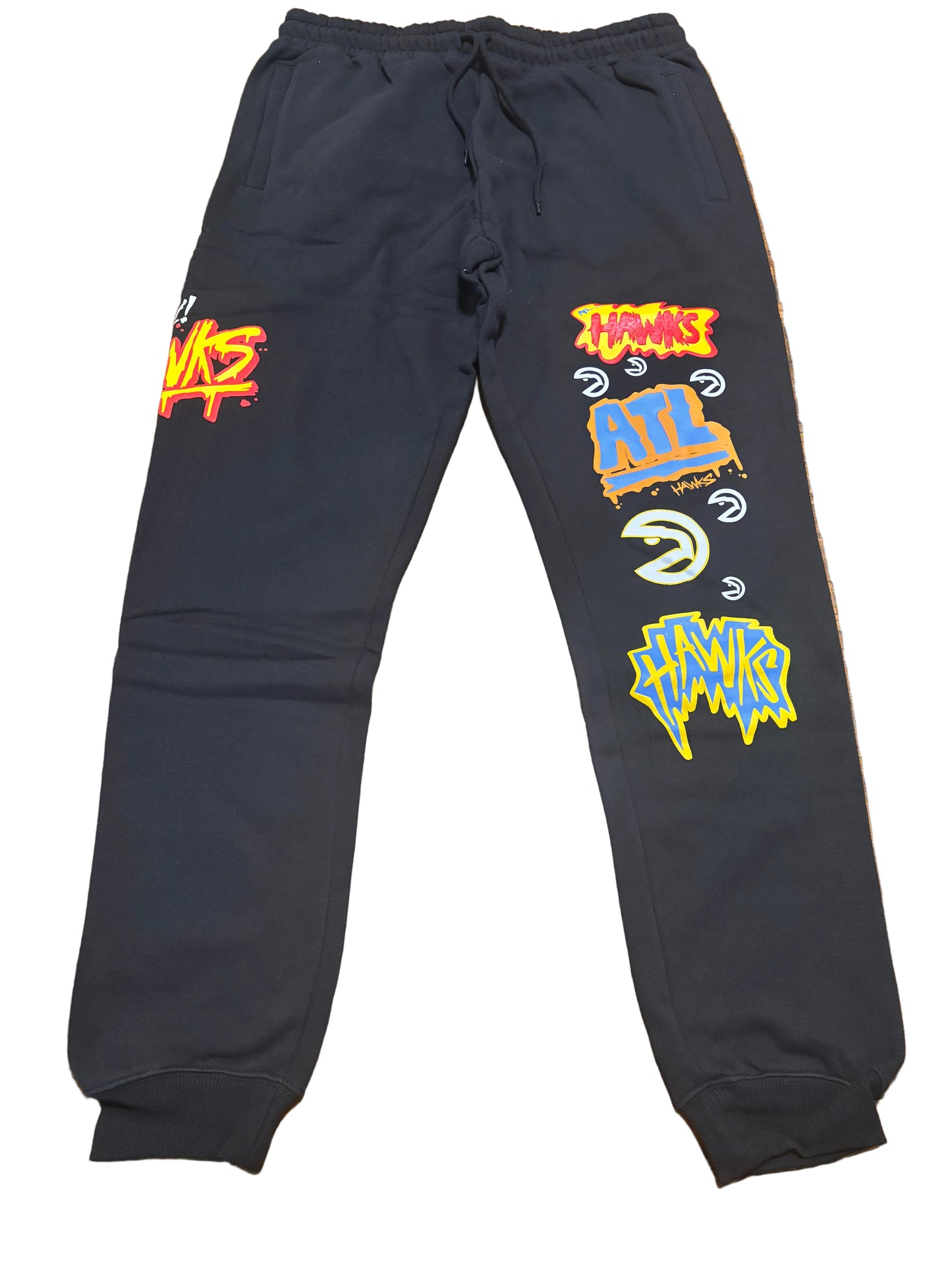 Atlanta Hawks Mitchell & Ness Hardwood Classic HWC NBA Retro Slap Sticker Sweat Pants Black Men’s Large L New NWT