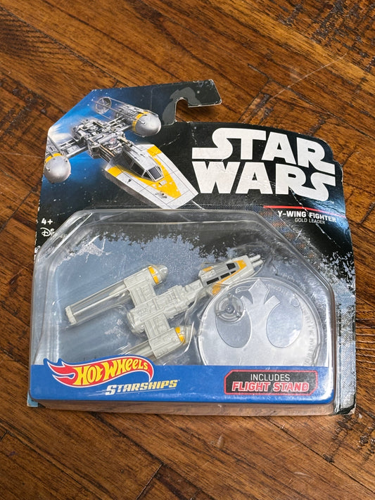 Disney Hot Wheels StarShips Mattel Star Wars with Flight Stand 2014 Gold Leader X-Wing Fighter Die Cast New