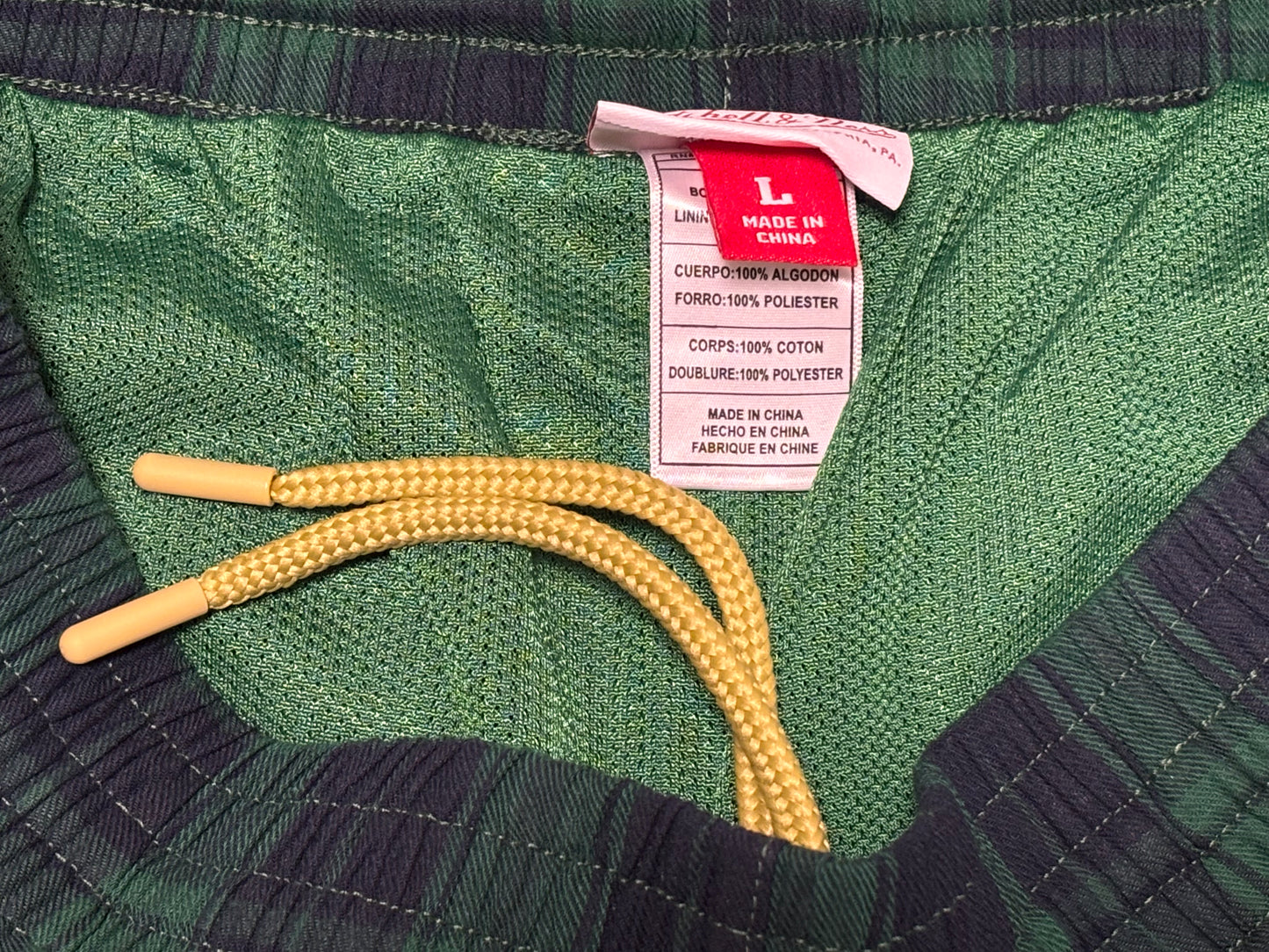 Mitchell & Ness Branded Plaid Shorts Drawstring Green Mens Large L New NWOT