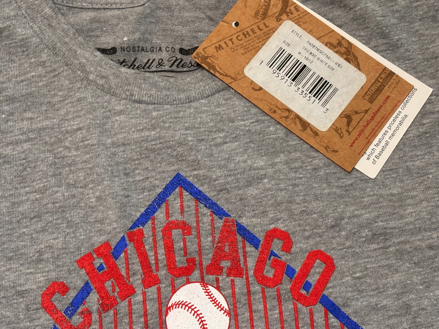 Chicago White Sox Mitchell & Ness Cooperstown Collection MLB Baseball Big Face Logo Team Origins Short Sleeve Shirt T-Shirt Heather Gray Blue Red Youth Kids Medium M 10-12 New NWT
