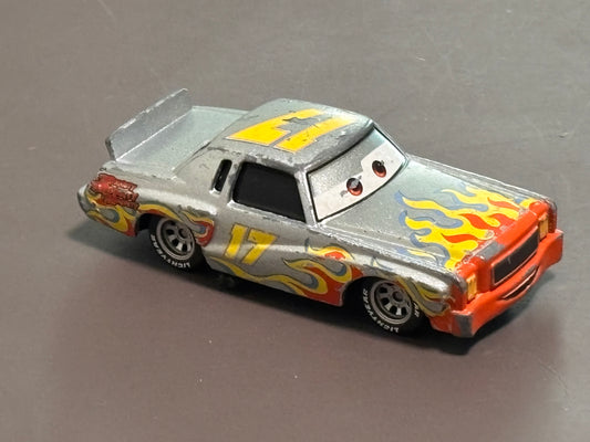 Disney Pixar Cars Diecast Silver Darrell Cartrip Monte Carlo #17 Flames 1:64