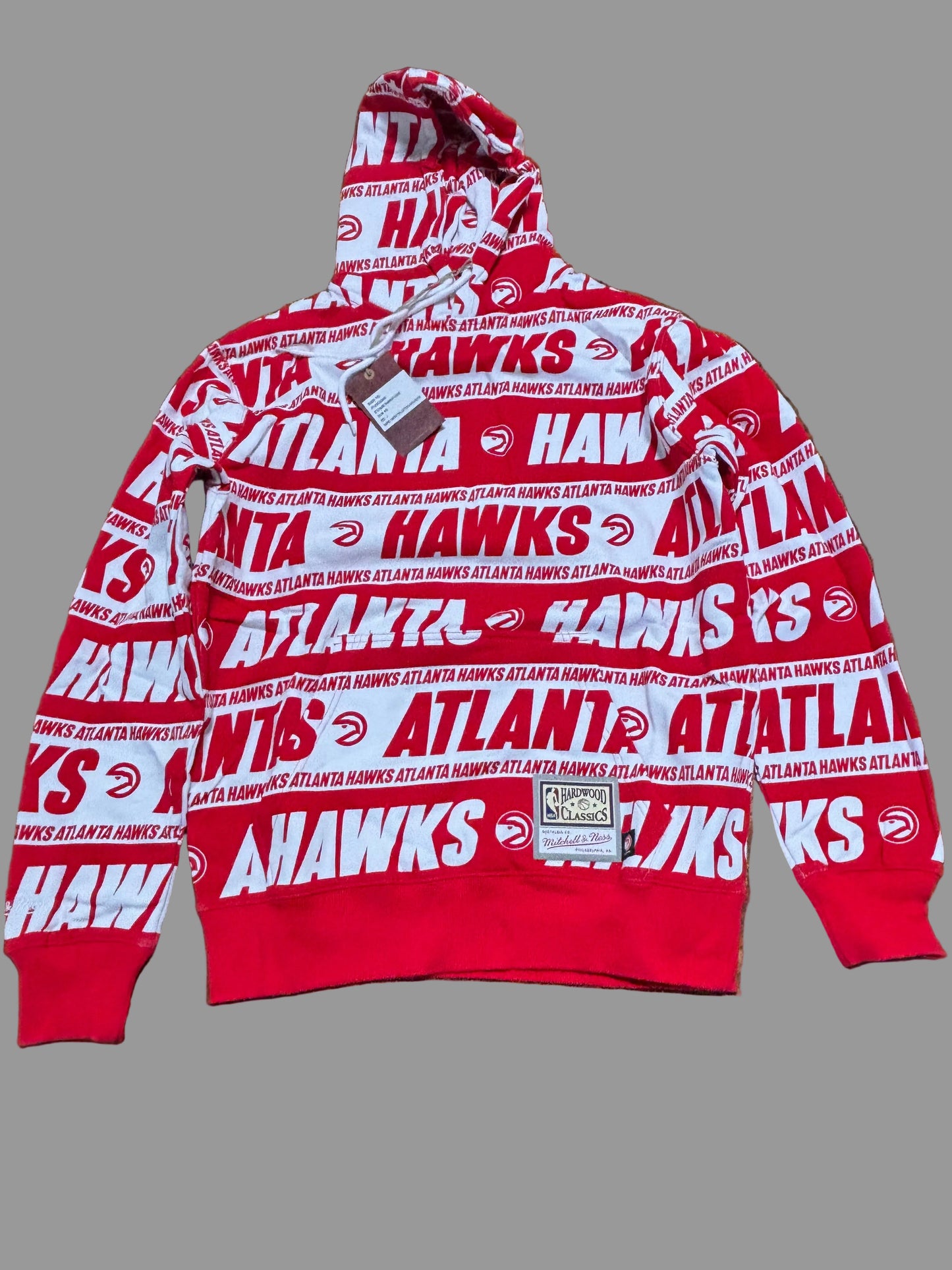 Atlanta Hawks Mitchell & Ness Hardwood Classic HWC NBA Retro Team Wrap Pullover Hoodie Hooded Sweat Shirt Red White Men’s Large L New NWT