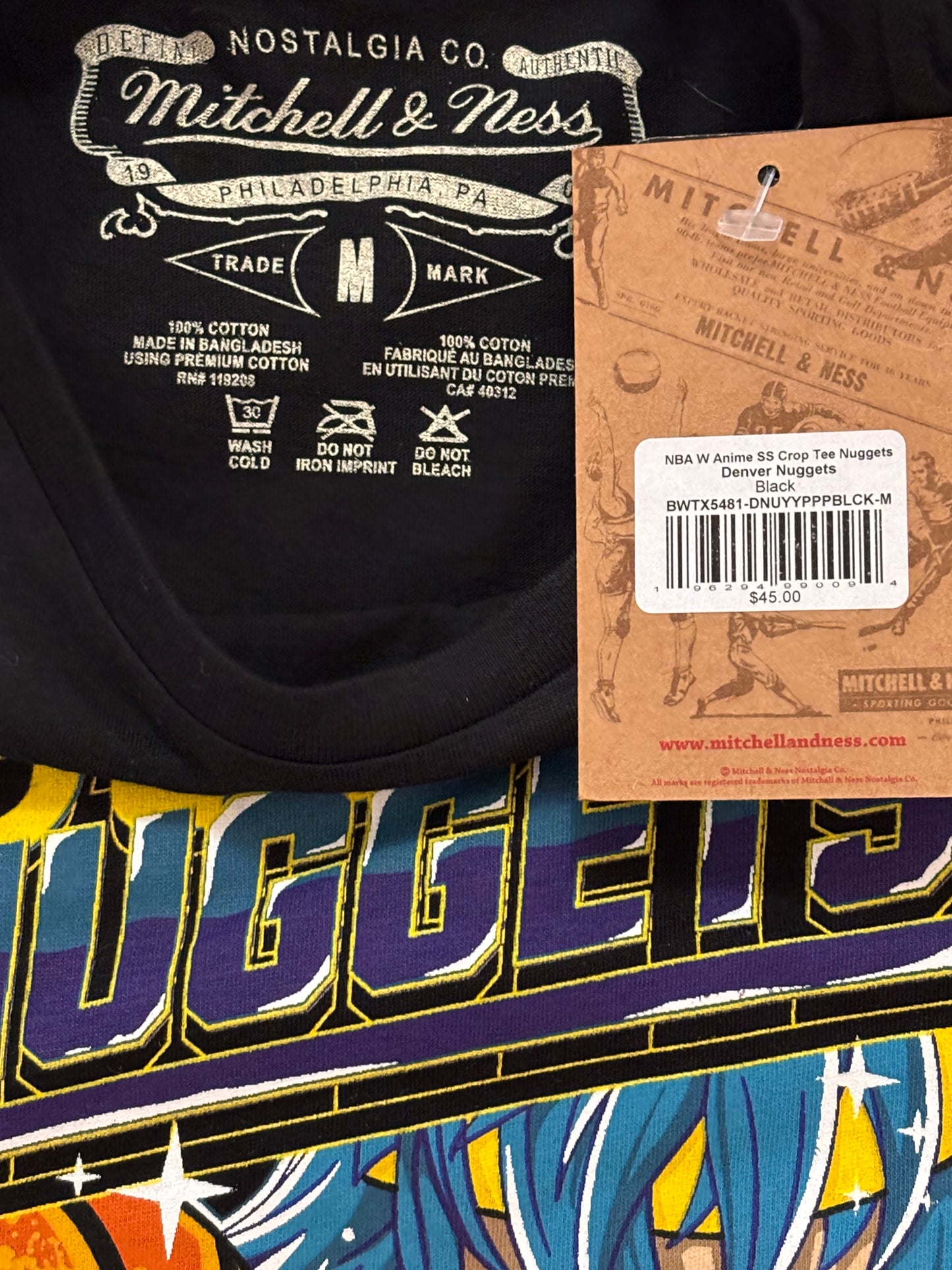 Denver Nuggets Mitchell & Ness NBA HWC Hardwood Classic Black Shirt Anime Character Art Womens Medium M NWT New