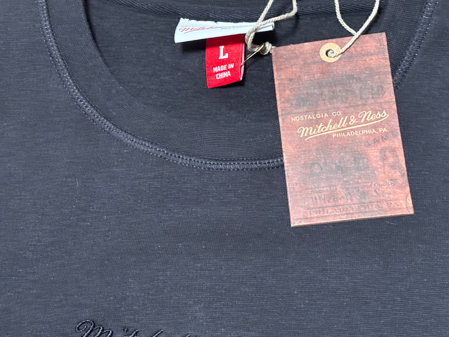 Mitchell & Ness Branded Sports Oversized Pullover Sweat Shirt Long Sleeve Tee T Shirt Black Men’s Large L New NWT