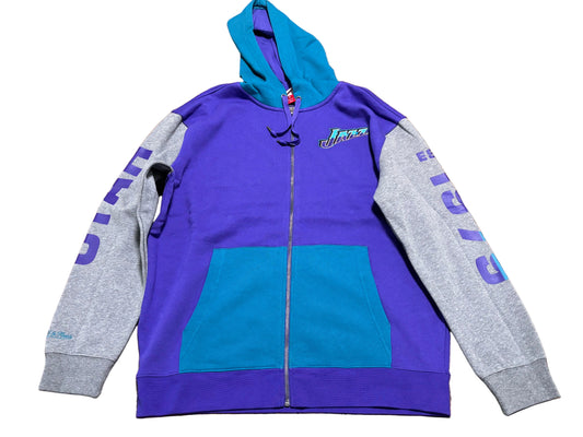 Utah Jazz Mitchell & Ness NBA Retro Hardwood Classic HWC Color Fusion Full Zipper Sweat Shirt Hoodie Hooded Brown Teal Turquoise Gray Mens Large L New NWOT