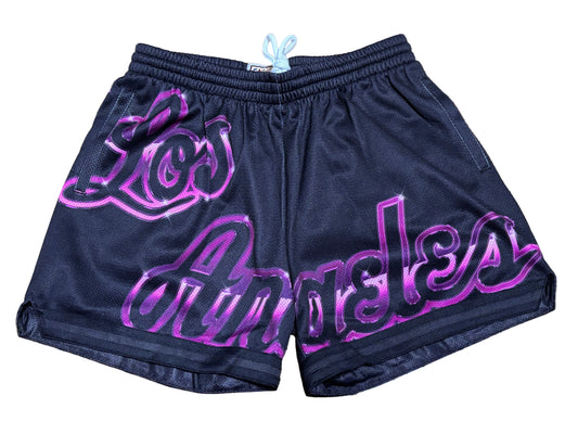 Los Angeles LA Lakers Mitchell & Ness NBA Retro Los Angeles Big Face 4.0 Shorts Black Purple Women’s Medium M New NWOT