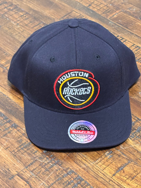 Houston Rockets Mitchell & Ness NBA Basketball HWC Hardwood Classics Neon Lights Redline Adjustable Snap Back Hat Cap Red Black Gold New NWT
