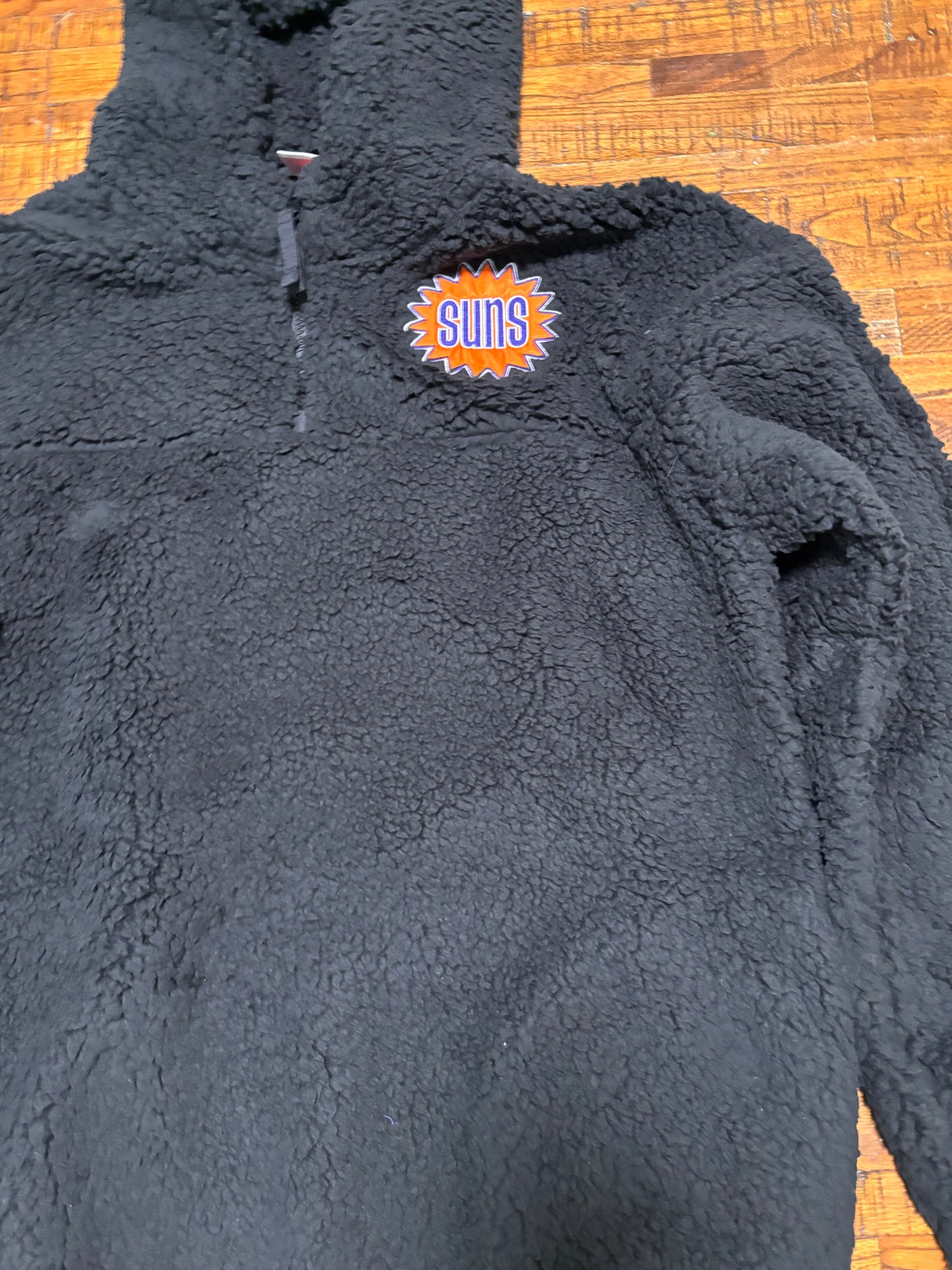 Phoenix Suns Mitchell & Ness NBA Retro Polar Fleece 1/4 Zip Pullover Hoodie Sweater Jacket Black Mens L Large New NWOT