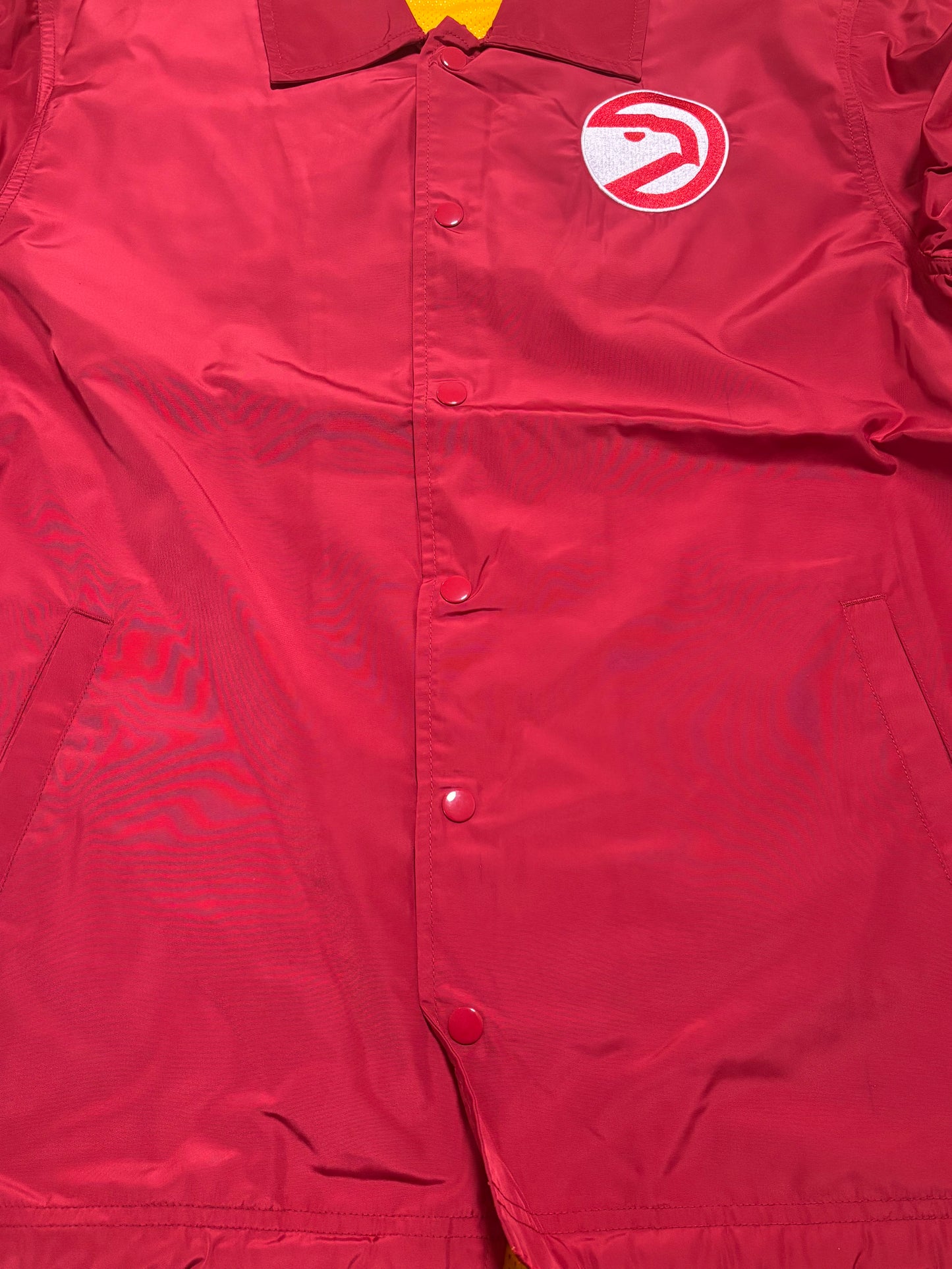 Atlanta Hawks Mitchell & Ness Hardwood Classic HWC NBA Retro Full Button Snap Front Light Weight Windbreaker Jacket Long Sleeve Red Yellow Men’s Large L New NWOT