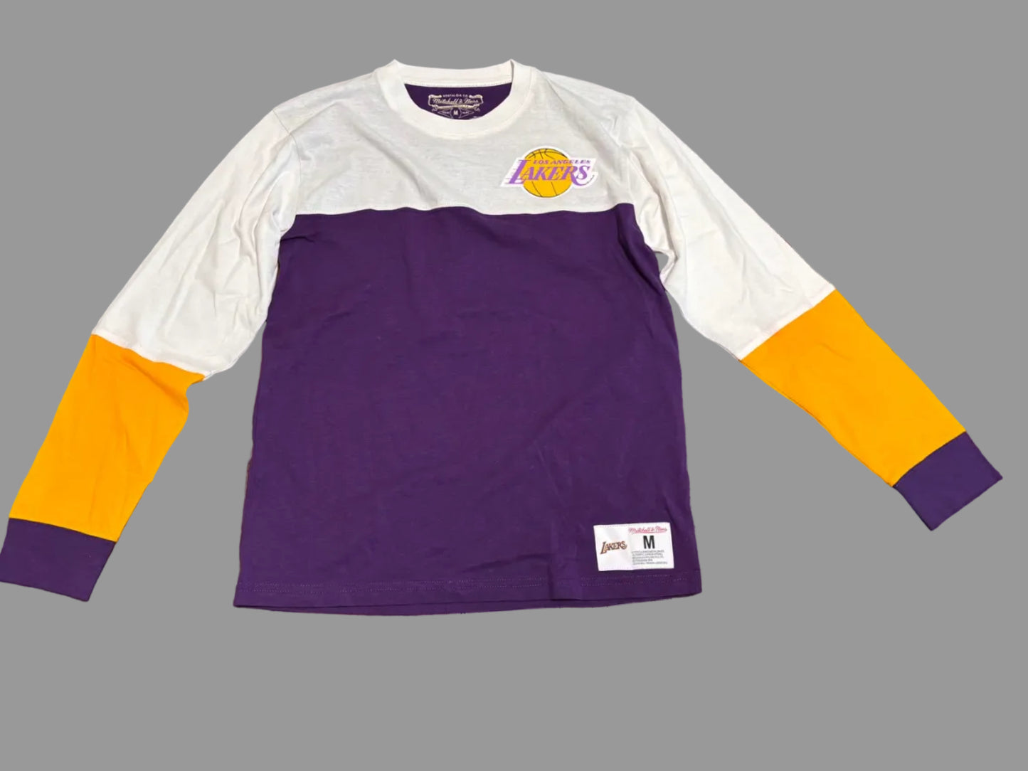Los Angeles LA Lakers Mitchell & Ness Nba Retro Long Sleeve Shirt Purple Gold White Men Medium M New NWOT