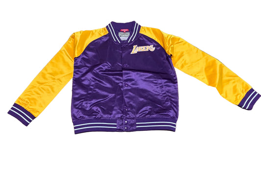 Los Angeles LA Lakers Mitchell & Ness HWC Hardwood Classic ColorBlock Nba Retro Satin Full Snap Jacket Purple Gold Women Medium M New NWOT