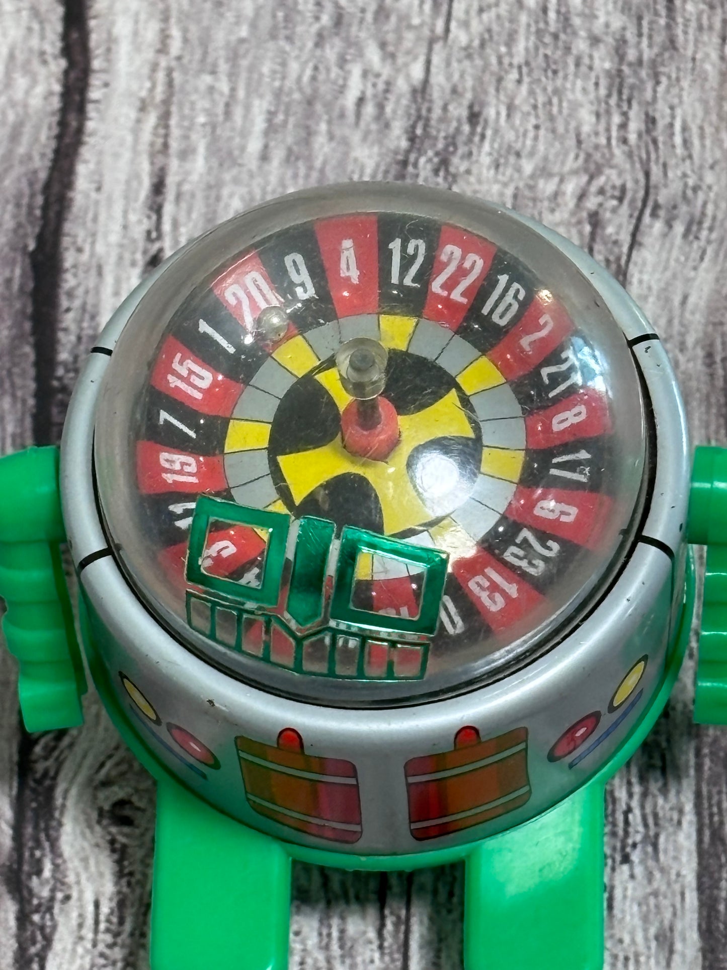 Vintage Roulette Wheel Headed Robot Toy Tinplate Friction Rare from Japan
