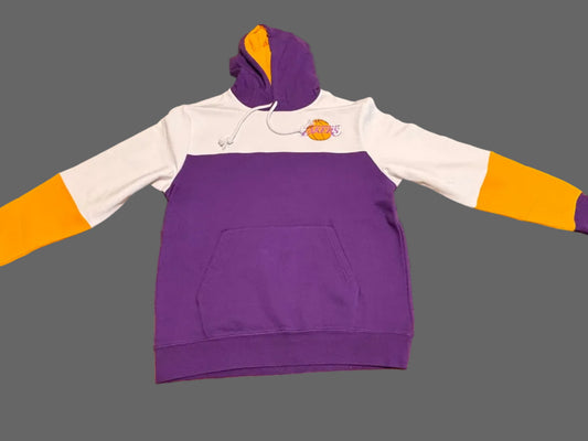 Los Angeles LA Lakers Mitchell & Ness HWC Hardwood Classic Nba Retro Fusion 2.0 Colorblock Pullover Hoodie Men’s Large L New NWOT