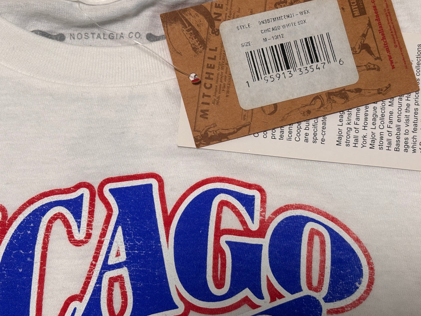 Chicago White Sox Mitchell & Ness Cooperstown Collection MLB Baseball Big Face Logo Team Origins Short Sleeve Shirt T-Shirt White Blue Red Youth Kids Medium M 10-12 New NWT