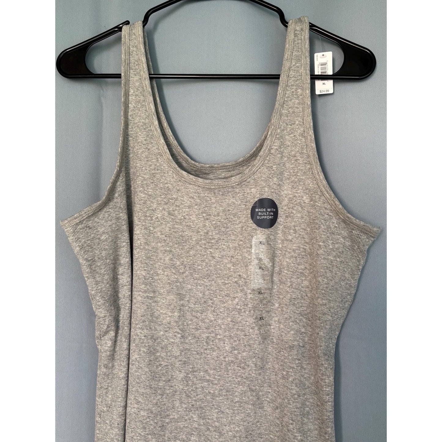GAP Support Tank Top Interior Bra Ribbed Women's Tee GapBody Gray XL NWT