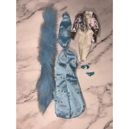 Vintage 1988 Barbie Super Star Broadway Star Dress Blue Outfit Fur Wrap 3308