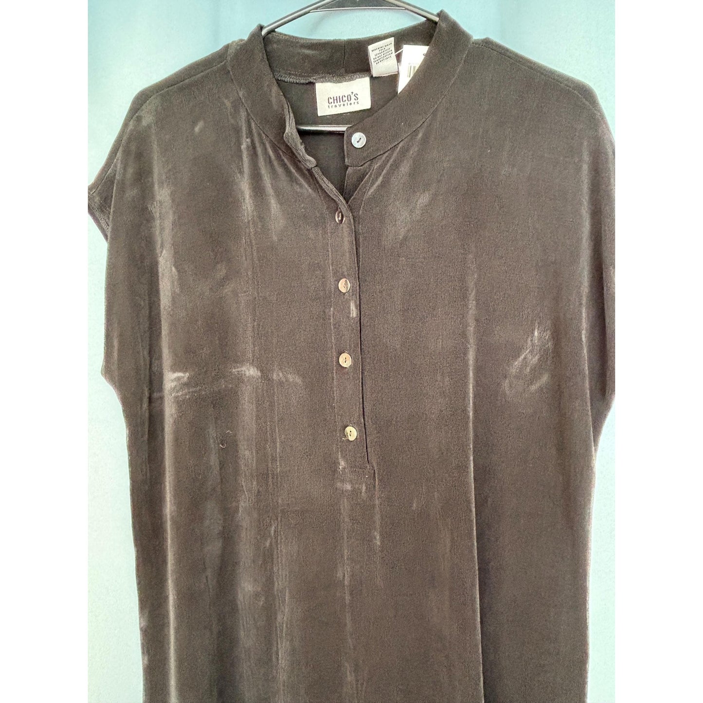 Vintage Chico's Black Travelers Size 3 Cap Sleeve Button Front SS Top Mandy NWT