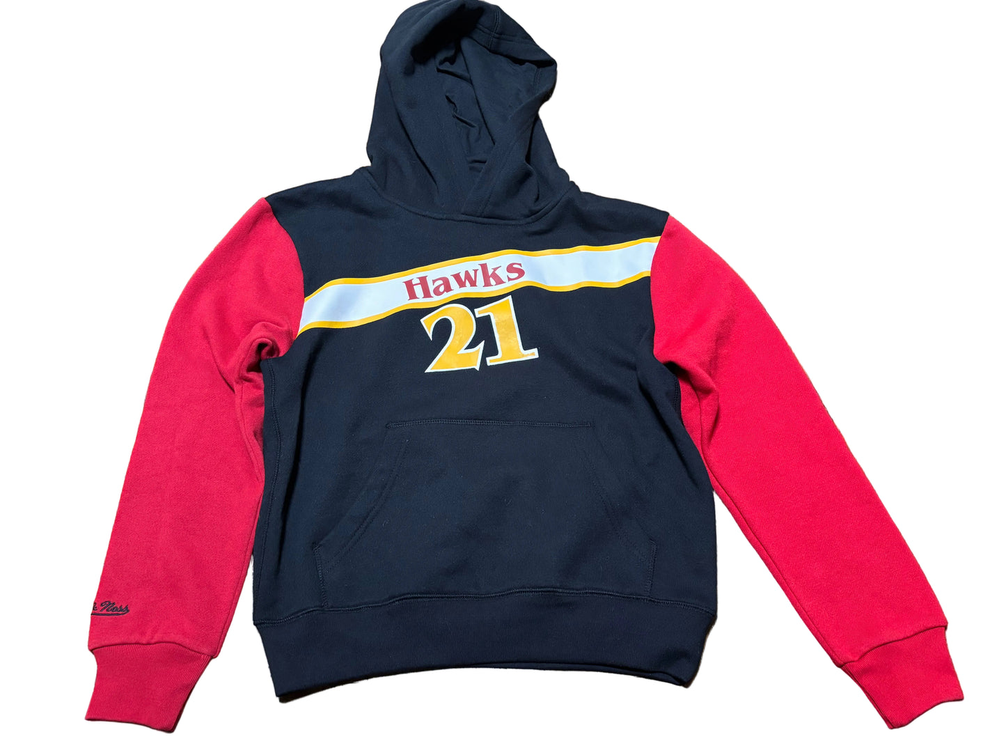 Dominique Wilkins Atlanta Hawks Mitchell & Ness Hardwood Classic HWC NBA Retro #21 Pocket Hooded Hoodie Sweat Shirt Pullover Black Red Yellow Youth Kids Medium M 10-12 New NWOT