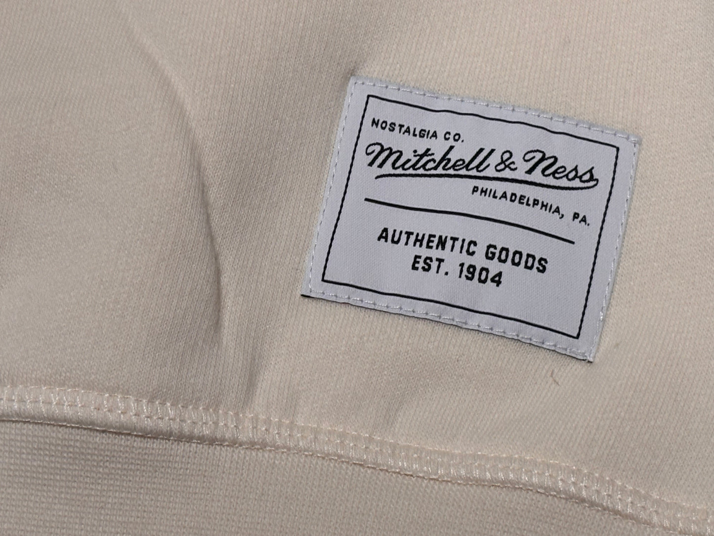 Mitchell & Ness Branded Sports Athletic Goods Pullover Long Sleeve Tee T Sweat Shirt Sweater Fleece White Cream Green Striped Trim Men’s Large L New NWOT