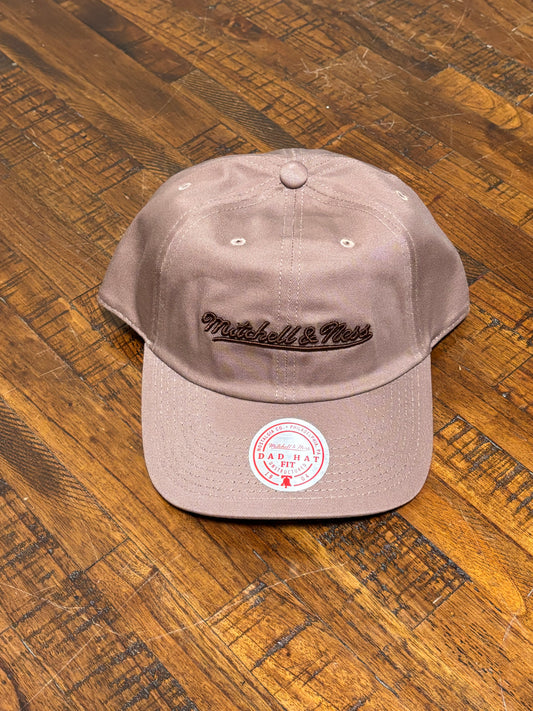 Mitchell & Ness Branded Vintage Script Terra Brown Beige Strapback Adjustable Dad Hat Fit Cap New