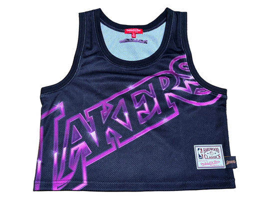 Los Angeles LA Lakers Mitchell & Ness NBA Retro Hardwood Classic HWC Big Face 4.0 Cropped Tank Top Jersey Black Purple Women’s Medium M New NWOT