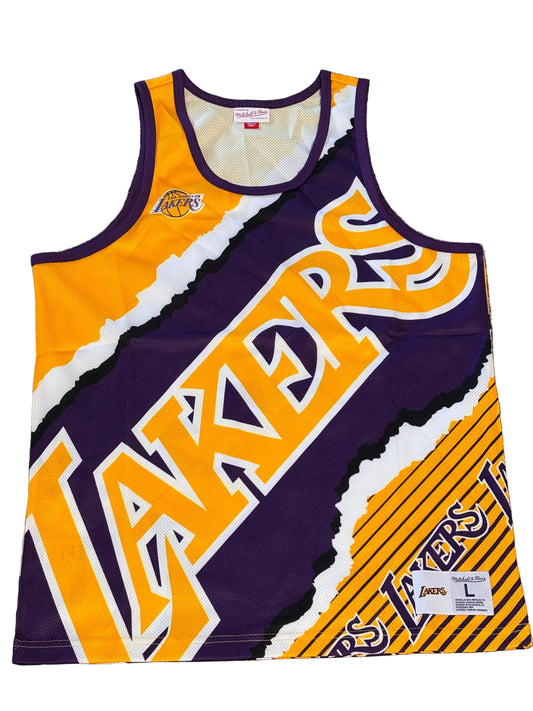 Los Angeles LA Lakers Mitchell & Ness Nba Jumbotron 2.0 Sublimated Tank Top Jersey Mens Purple & Gold L Large New NWOT
