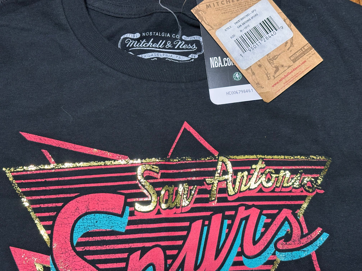 San Antonio Spurs Mitchell & Ness NBA Retro Hardwood Classic HWC No Limit Neon Lights Short Sleeve T Shirt Black Youth Kids Medium M 10-12 New NWT
