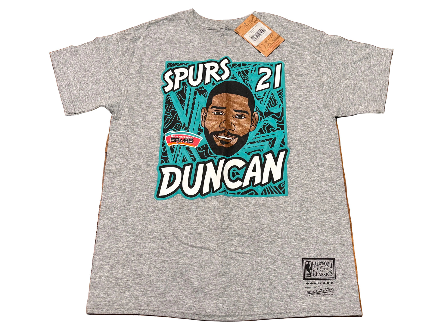 Tim Duncan #21 San Antonio Spurs Mitchell & Ness NBA Retro Hardwood Classic HWC King of the Court Short Sleeve T Shirt Heather Gray Youth Kids 10-12 Medium M New NWT