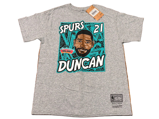 Tim Duncan #21 San Antonio Spurs Mitchell & Ness NBA Retro Hardwood Classic HWC King of the Court Short Sleeve T Shirt Heather Gray Youth Kids 10-12 Medium M New NWT