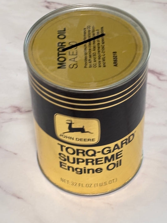 John Deere Torq-Gard Supreme Engine Oil Can Vintage 1Qt Collector Empty Bank