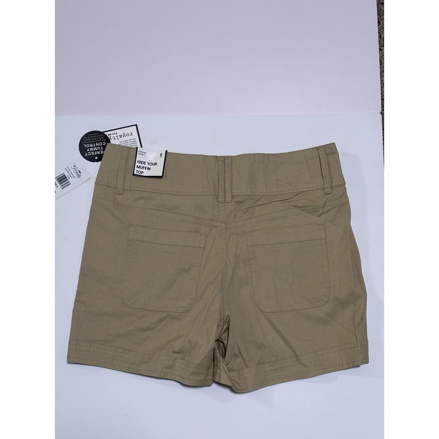 Royalty For Me Women's Hi Rise Shorts Stretch Khaki Brown Beige Size 6 NWT