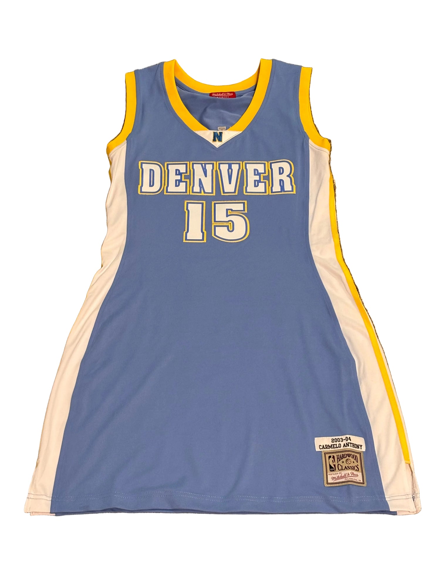 Carmelo Anthony Denver Nuggets Mitchell & Ness 2003-04 Baby Blue HWC Hardwood Classic Jersey Dress Women’s Medium M New NWOT
