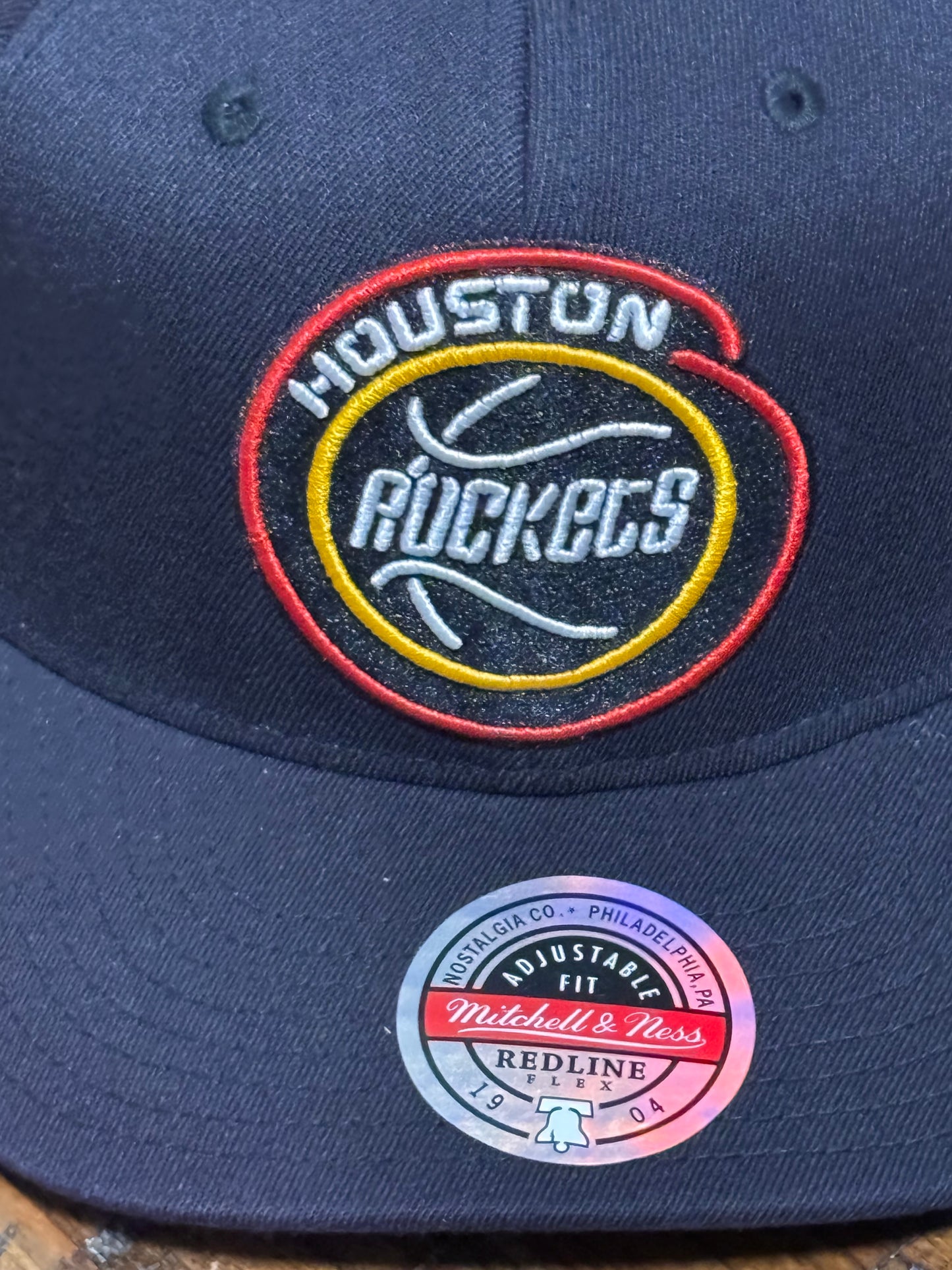 Houston Rockets Mitchell & Ness NBA Basketball HWC Hardwood Classics Neon Lights Redline Adjustable Snap Back Hat Cap Red Black Gold New NWT