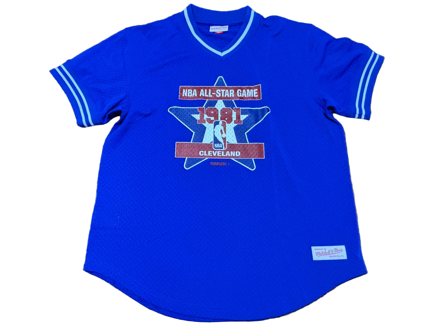 Mitchell & Ness NBA Retro Hardwood Classic HWC 1981 All Star Game Star Cleveland Warm Up Mesh Short Sleeve T Shirt Blue Men’s Large L New NWOT