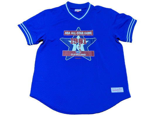 Mitchell & Ness NBA Retro Hardwood Classic HWC 1981 All Star Game Star Cleveland Warm Up Mesh Short Sleeve T Shirt Blue Men’s Large L New NWOT